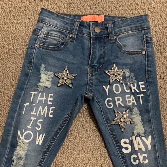 PARIS GIRLS DENIM GRAFFITI JEANS SIZE 2 - Picture 3 of 8
